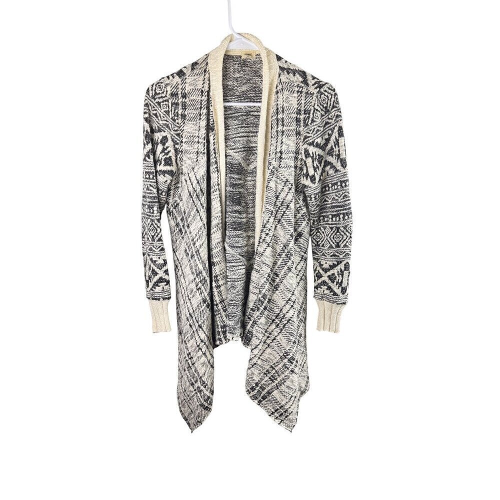 Anthropologie TINY Black & Cream Open Front Boho Cardigan Sweater Tribal Print